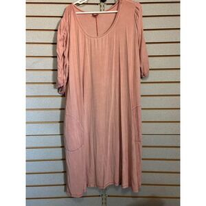Cato Womens Plus Size 26/28W Pink Mineral Wash Puff Sleeve Pocket T-Shirt Dress